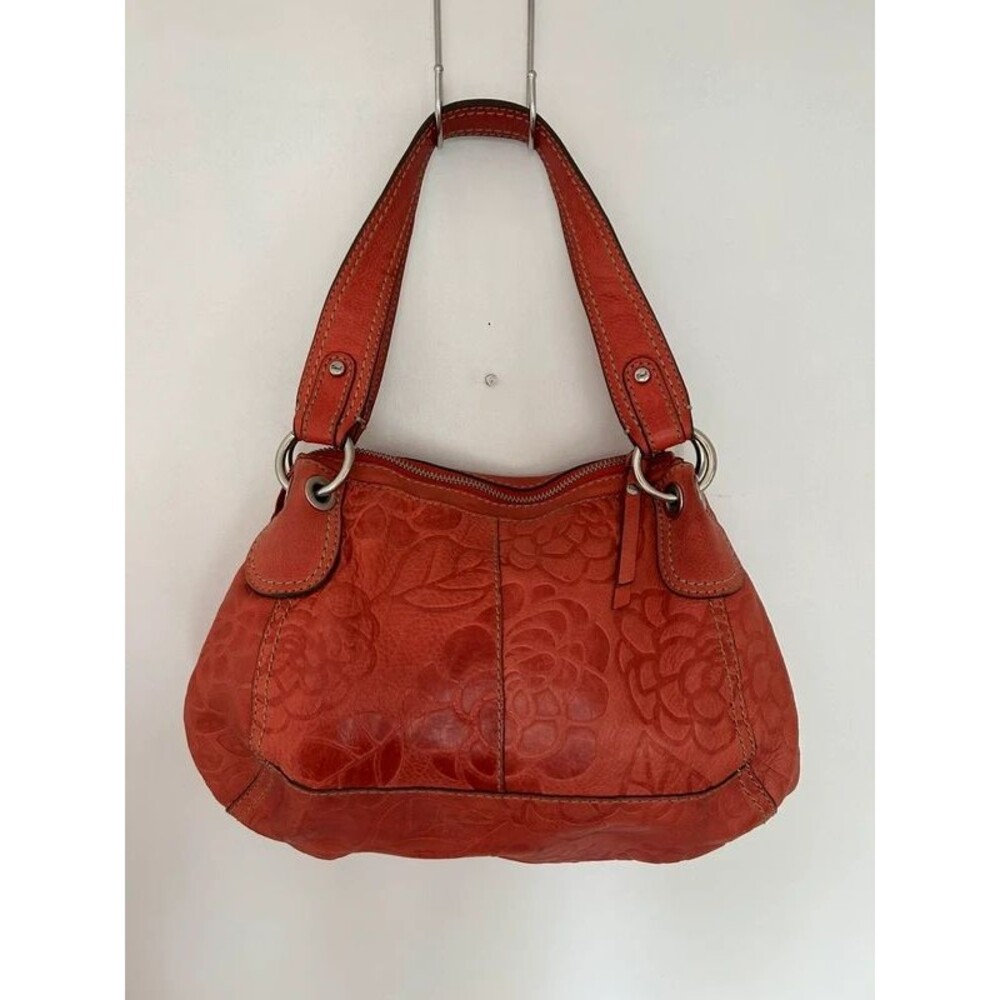 Leather Fossil purse coral y2k shoulder bag